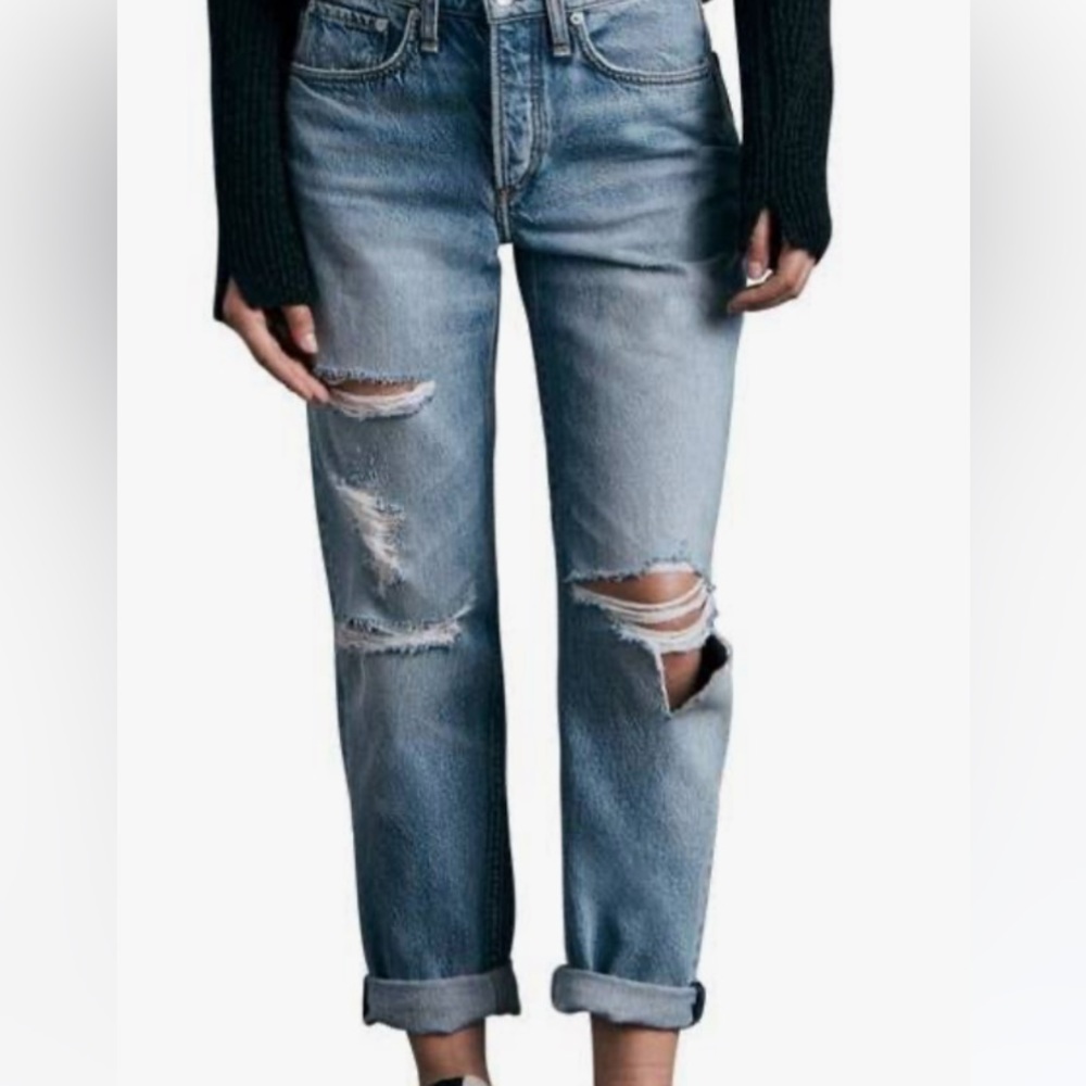Rag & Bone Size 25 Abingdon Mid-Rise Distressed Boyfriend Jeans